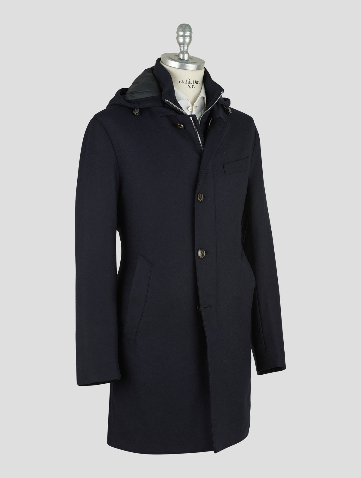 Montecore Dark Blue Virgin Wool Ea Loro Piana Fabric Overcoat