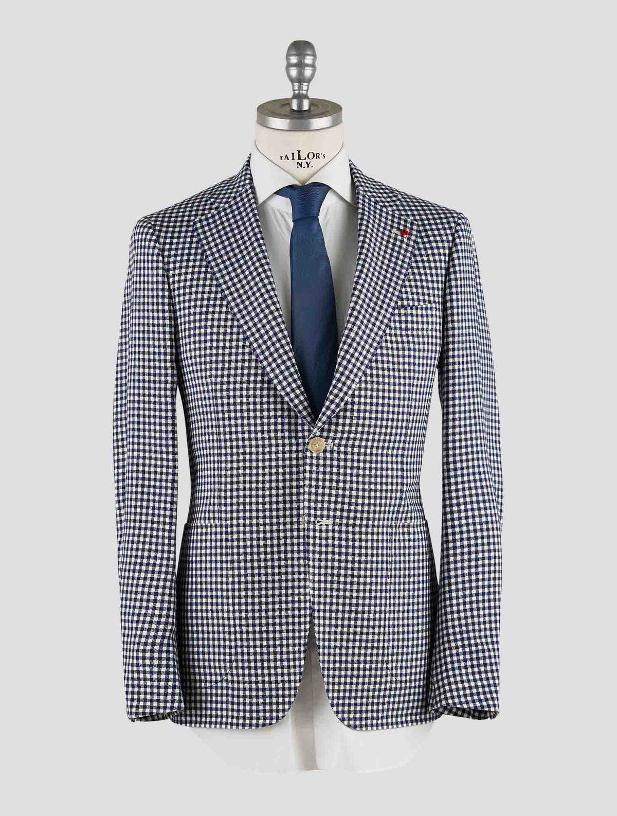 Isaia Blue White Wool Linen Blazer Mod. Capri
