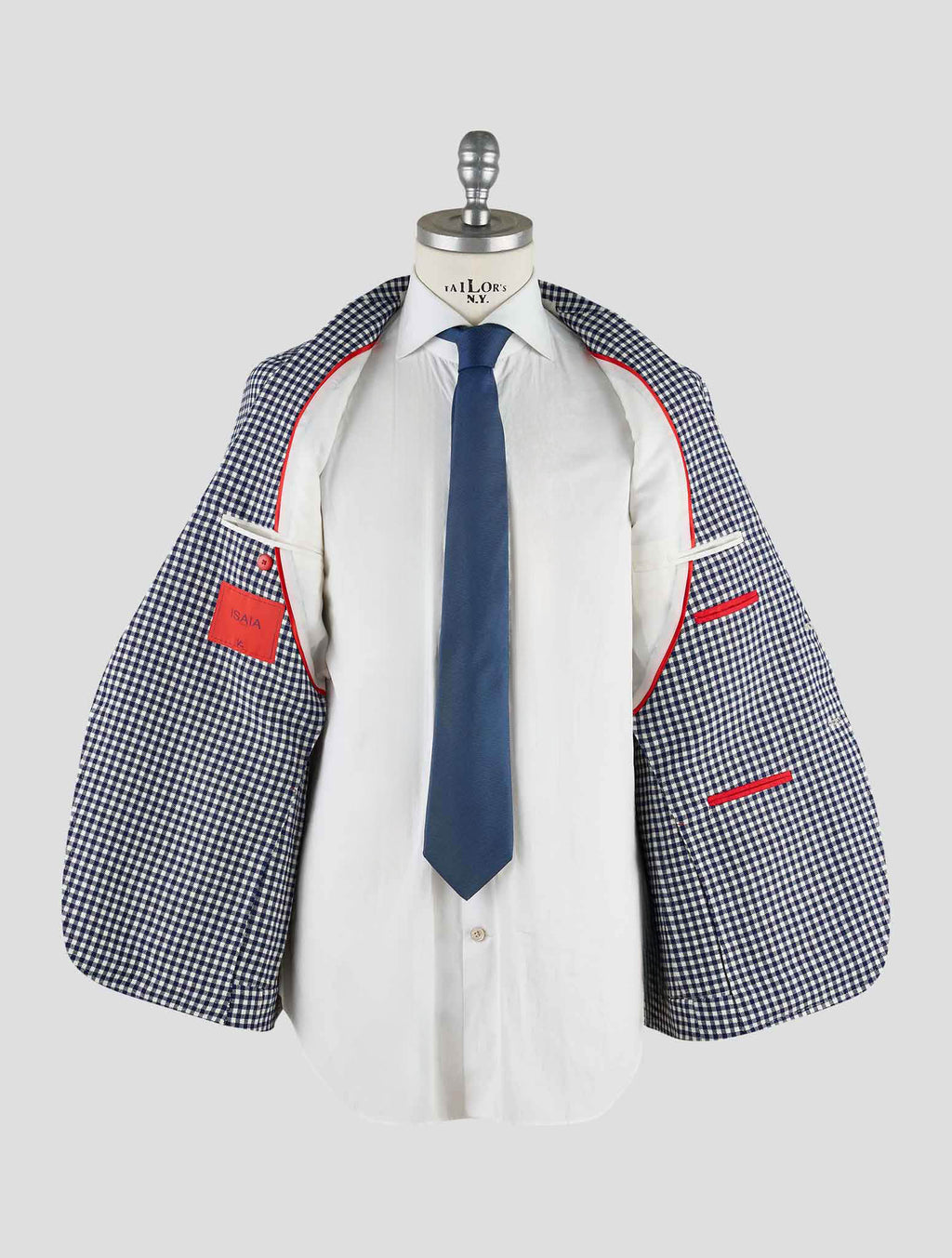 Isaia Blue White Wool Linen Blazer Mod. Capri