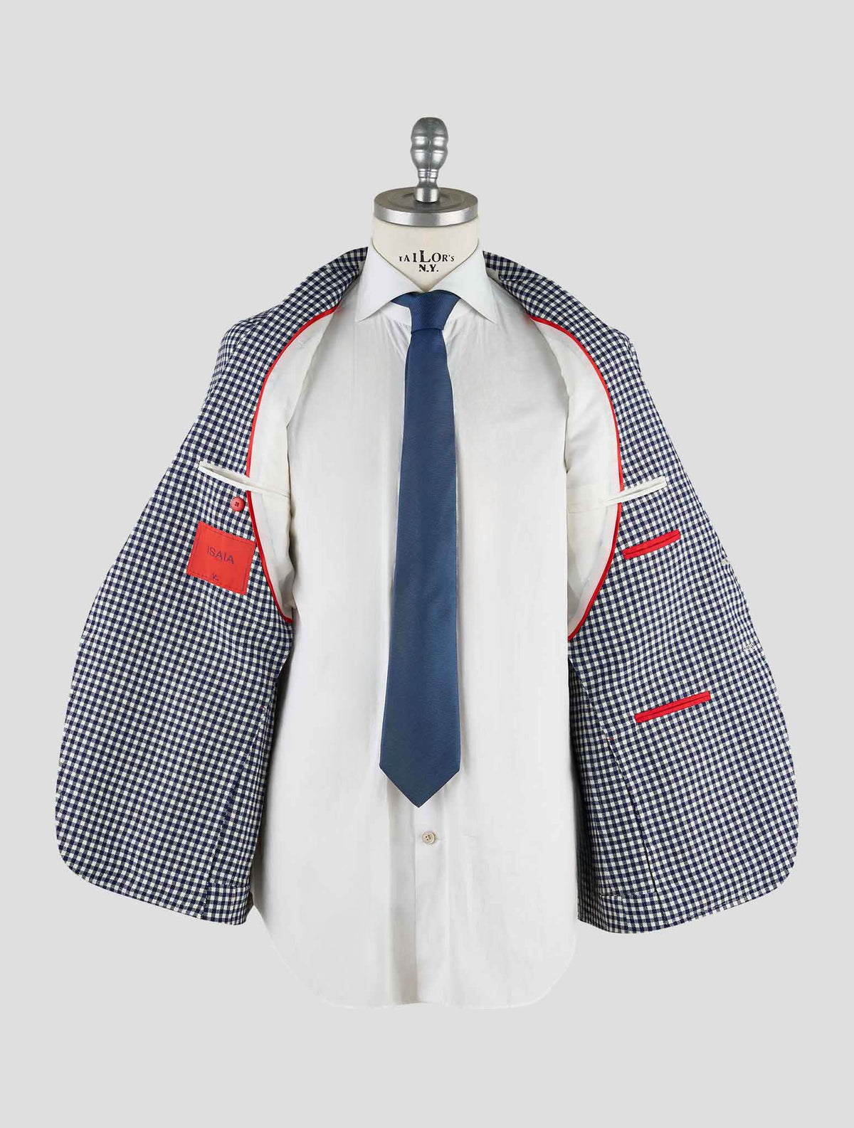 Isaia Blue White Wool Linen Blazer Mod. Capri