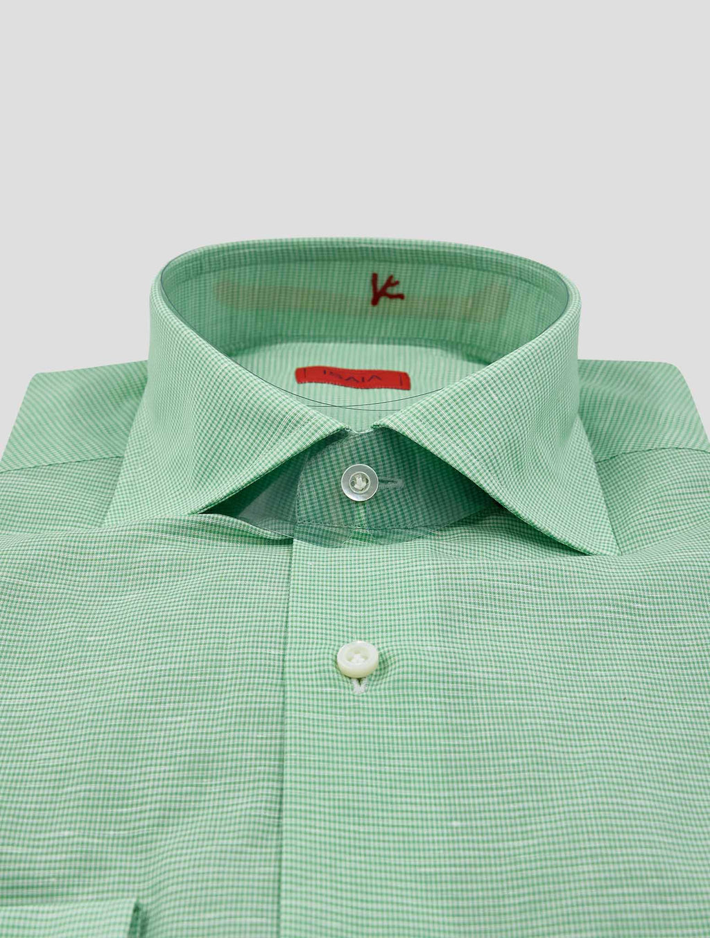 Isaia Green White Cotton Linen Shirt