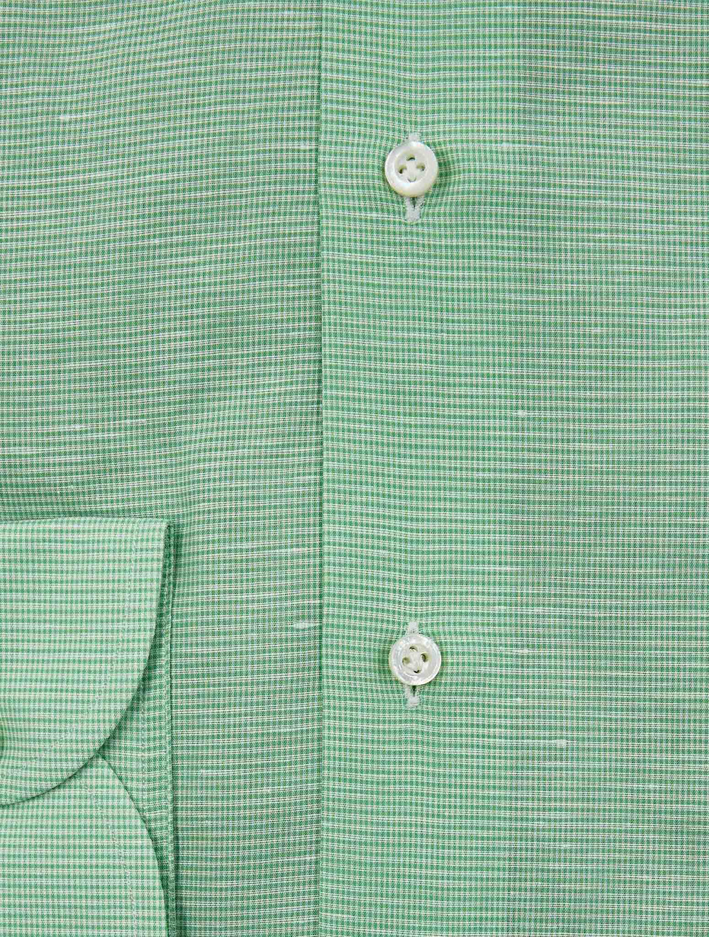 Isaia Green White Cotton Linen Shirt