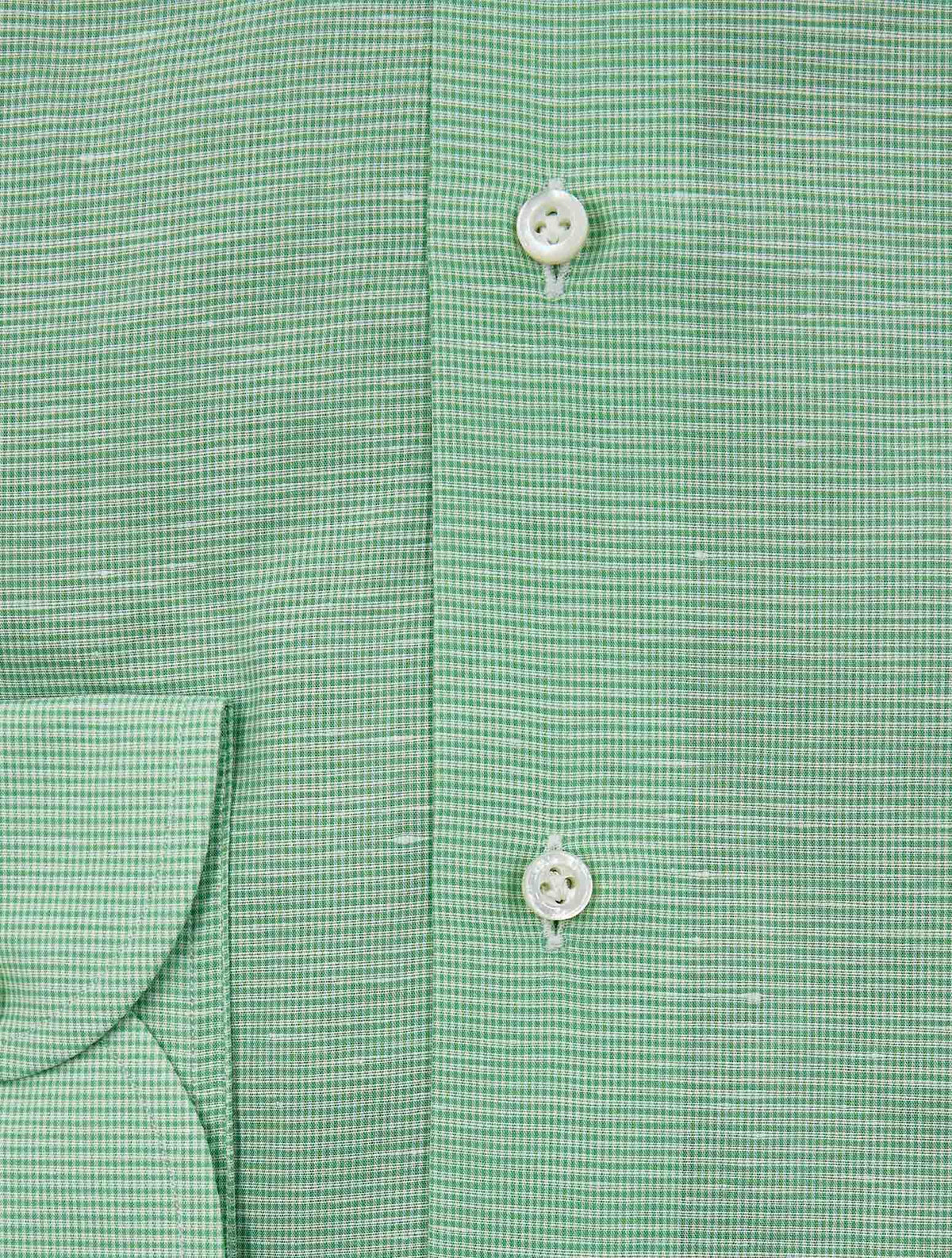 Isaia Green White Cotton Linen Shirt
