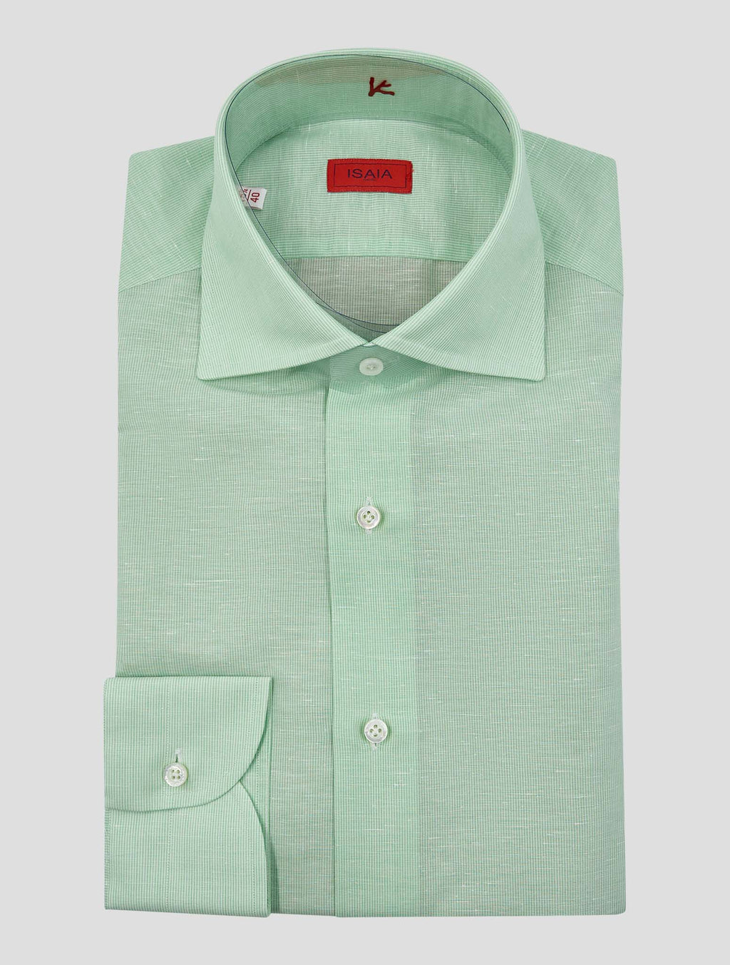 Isaia Green Linen Cotton Shirt