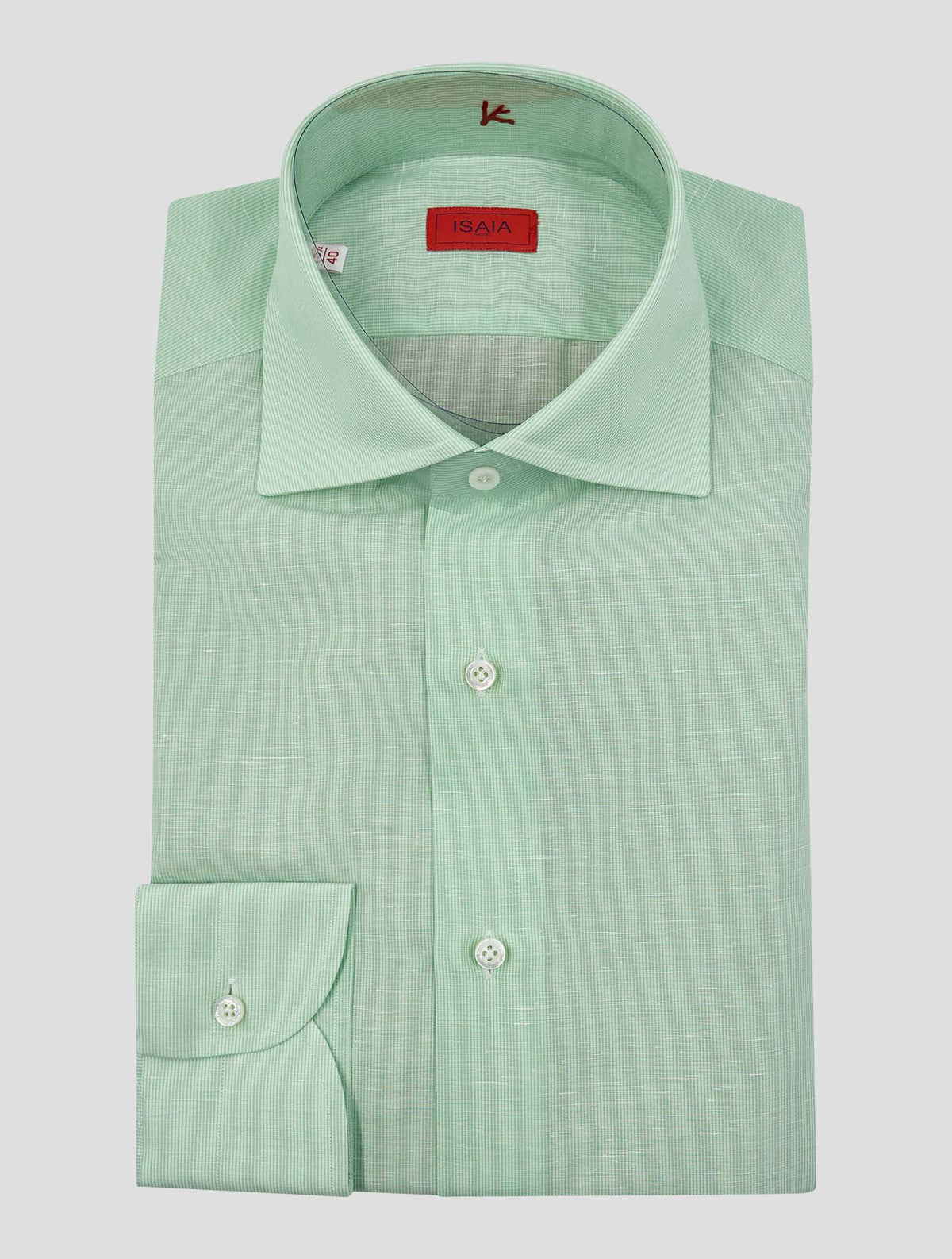 Isaia Green Linen Cotton Shirt