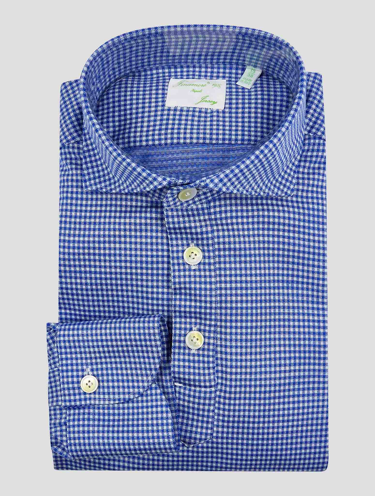 Finamore 1925 Blue White Merino Wool Shirt ACHILLE