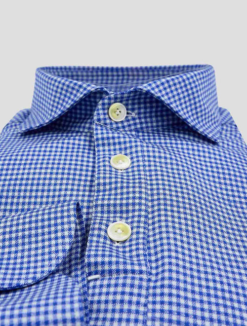 Finamore 1925 Blue White Merino Wool Shirt ACHILLE