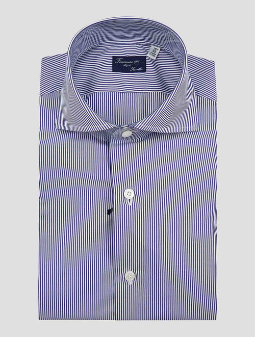 Finamore 1925 Blue White Cotton Shirt NAPOLI