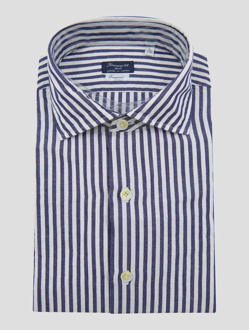Finamore 1925 Blue White Cotton Linen Shirt Zante