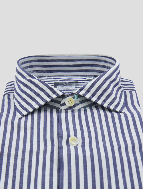 Finamore 1925 Blue White Cotton Linen Shirt Zante