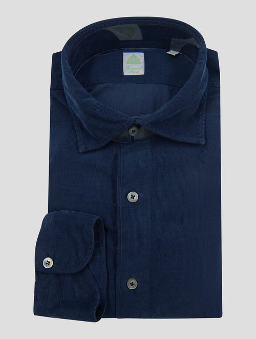 Finamore 1925 Dark Blue Cotton Velvet Shirt Luigi