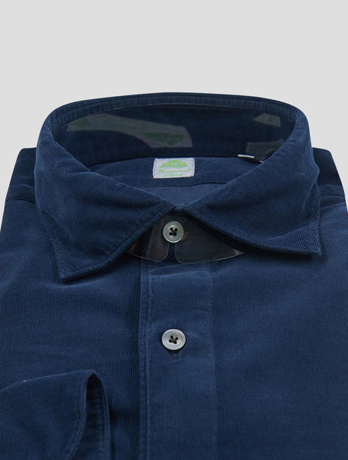 Finamore 1925 Dark Blue Cotton Velvet Shirt Luigi