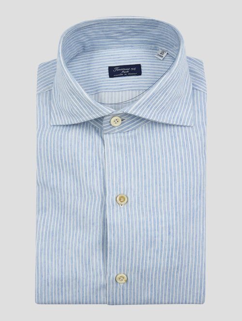 Finamore 1925 Light blue White Cotton Cashmere Shirt Napoli