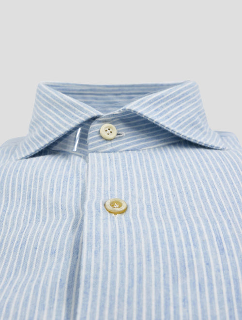 Finamore 1925 Light blue White Cotton Cashmere Shirt Napoli