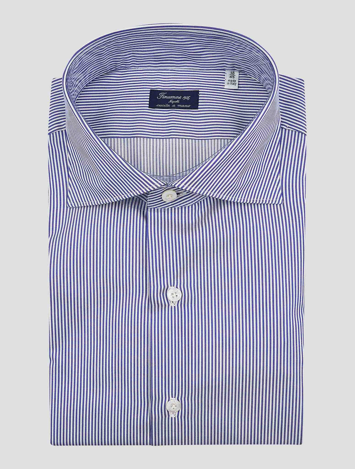 Finamore 1925 Blue White Cotton Shirt Milano