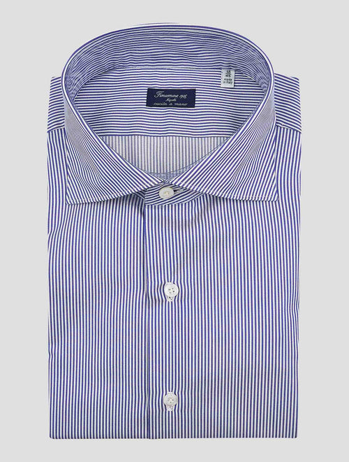 Finamore 1925 Blue White Cotton Shirt Milano