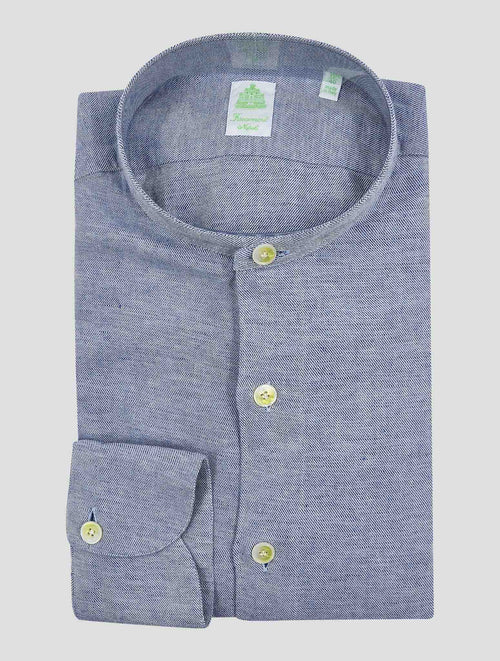 Finamore 1925 Light Blue Cotton Linen Hemp Korean Shirt Tokyo