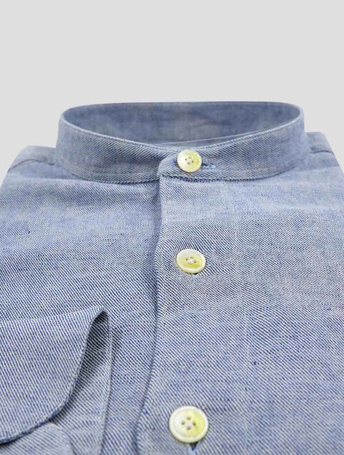 Finamore 1925 Light Blue Cotton Linen Hemp Korean Shirt Tokyo