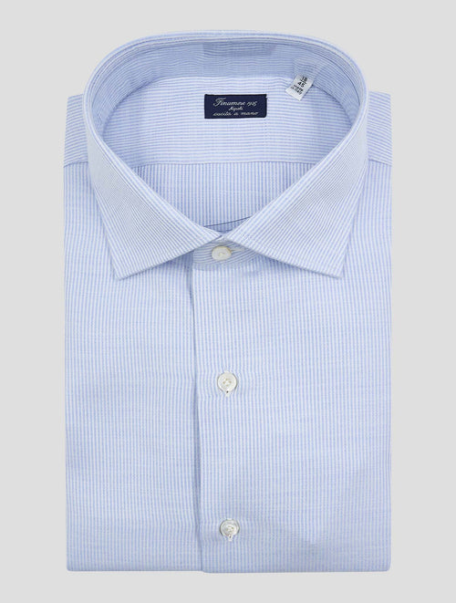 Finamore 1925 Light Blue White Cotton Silk Shirt NAPOLI