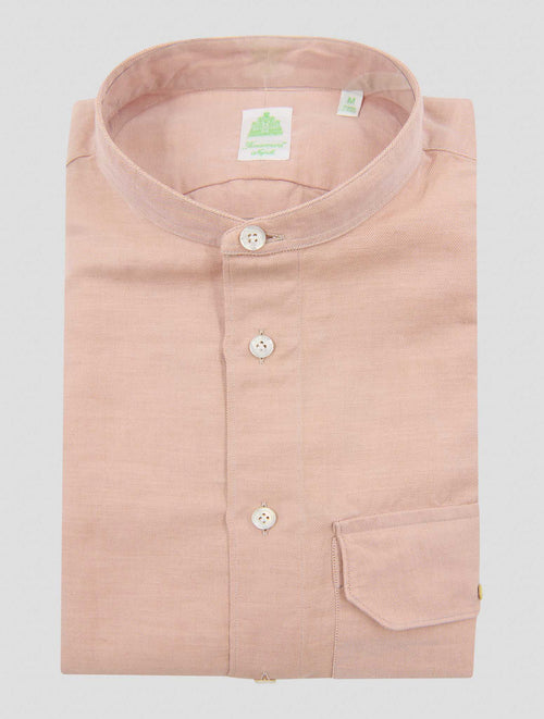 Finamore 1925 Pink Cotton Linen Korean Short Sleeve Shirt SPRINGTG