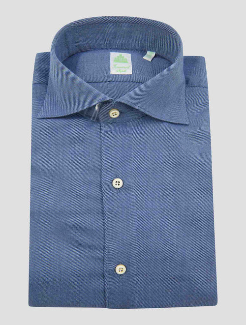 Finamore 1925 Blue Cotton Cashmere Shirt GAETA