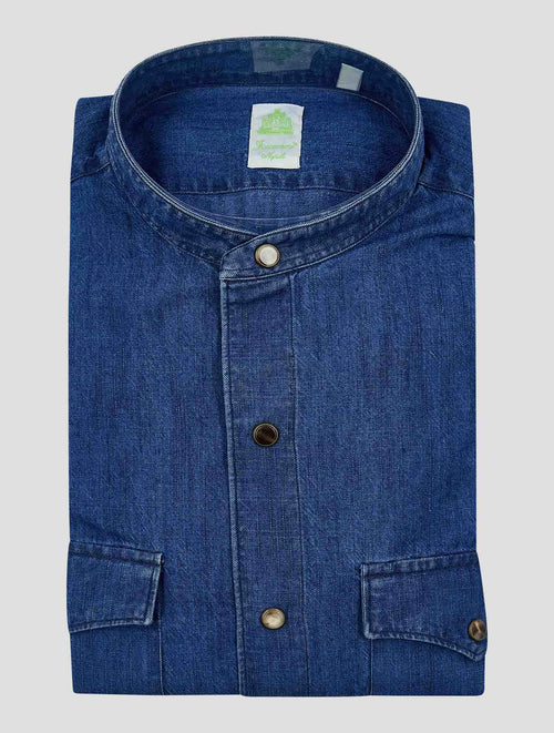 Finamore 1925 Dark Blue Cotton Korean Shirt TK2TPPR