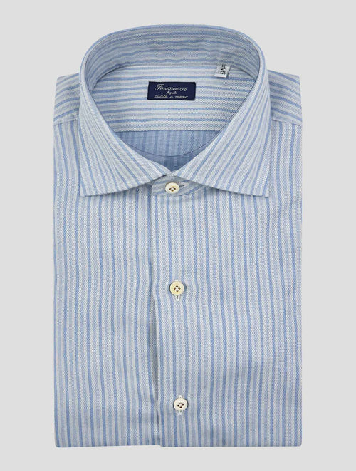 Finamore 1925 Blue White Cotton Cashmere Shirt NAPOLI
