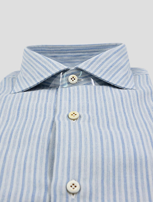 Finamore 1925 Blue White Cotton Cashmere Shirt NAPOLI