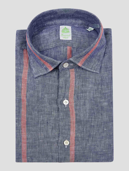 Finamore 1925 Blue Red Cotton Shirt Tokyo