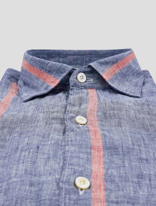 Finamore 1925 Blue Red Cotton Shirt Tokyo