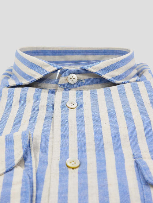 Finamore 1925 Blue White Cotton Shirt Madison