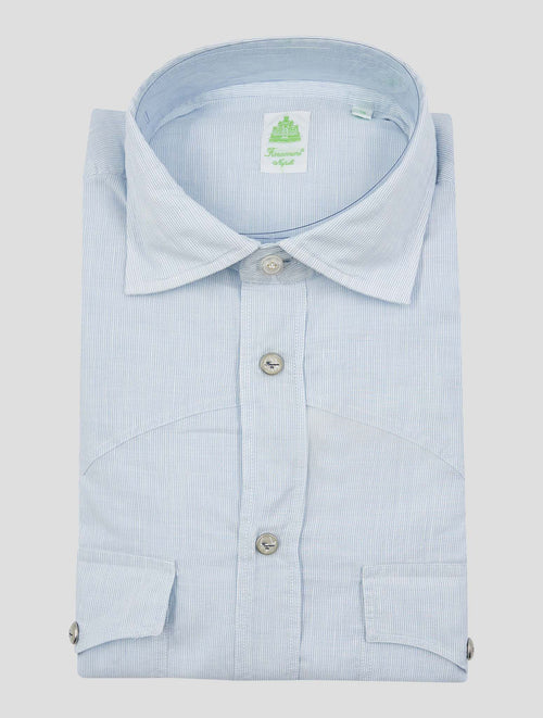 Finamore 1925 Light Blue White Cotton Linen Shirt Zurigo