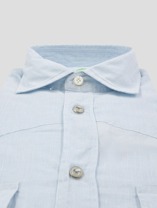 Finamore 1925 Light Blue White Cotton Linen Shirt Zurigo