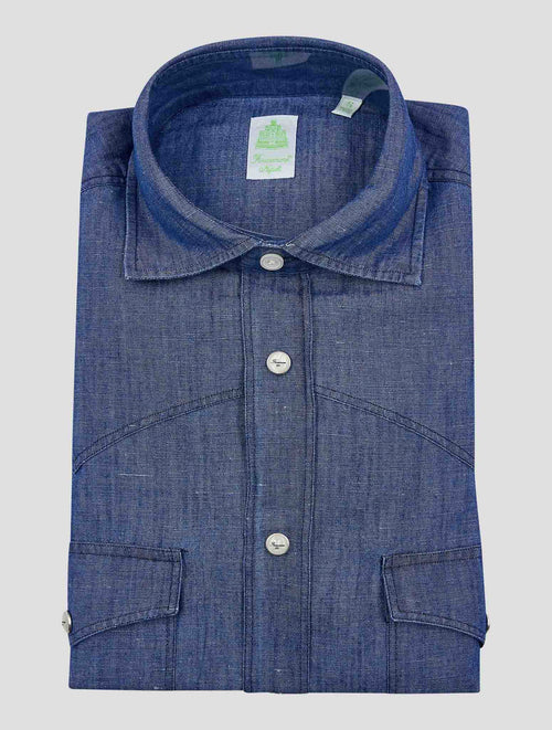 Finamore 1925 Dark Blue Cotton Linen Shirt BALI