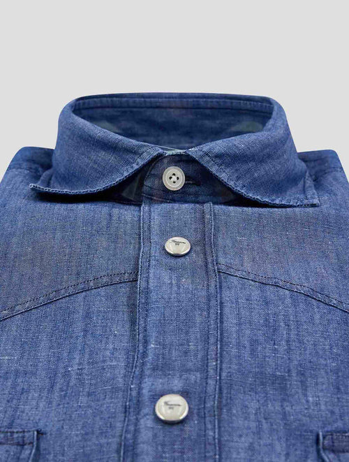 Finamore 1925 Dark Blue Cotton Linen Shirt BALI