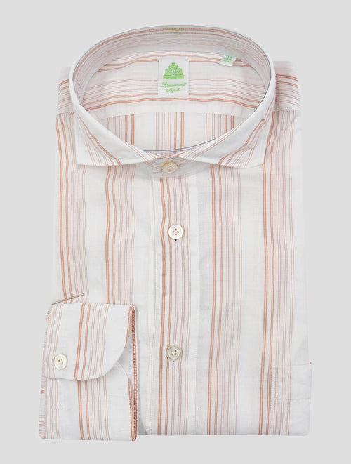 Finamore 1925 White Orange Cotton Linen Shirt Miami