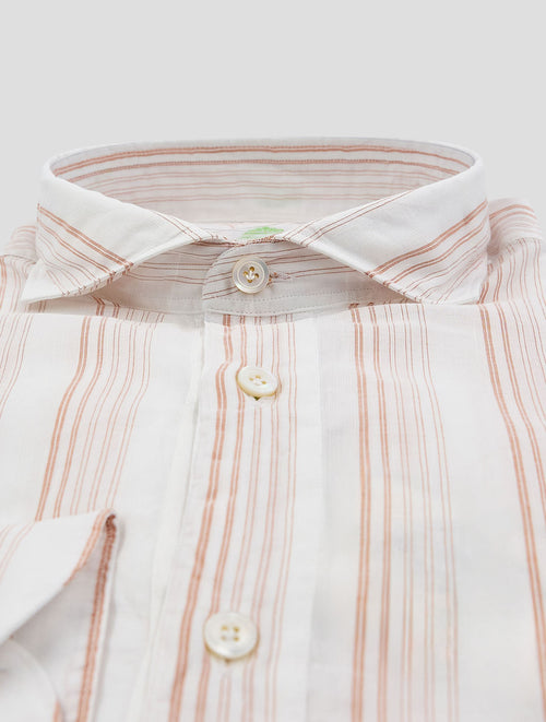 Finamore 1925 White Orange Cotton Linen Shirt Miami