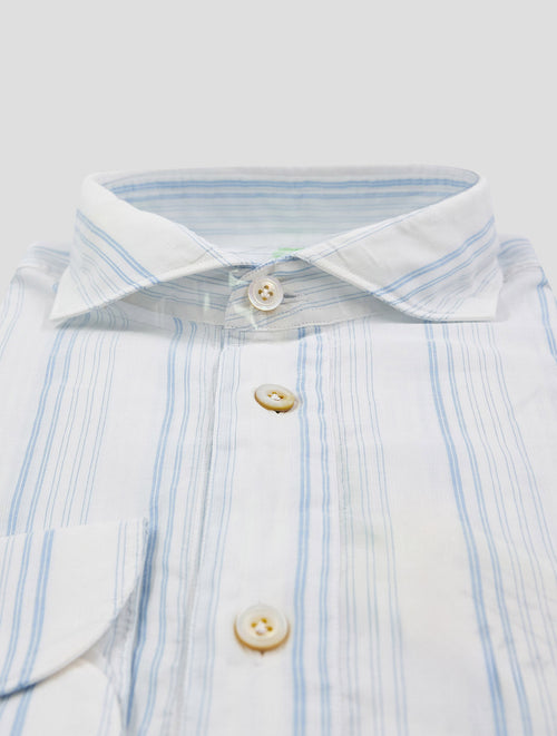 Finamore 1925 Light Blue White Cotton Linen Shirt Miami