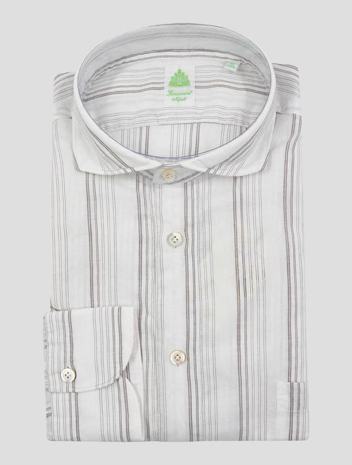 Finamore 1925 White Brown Cotton Linen Shirt Miami
