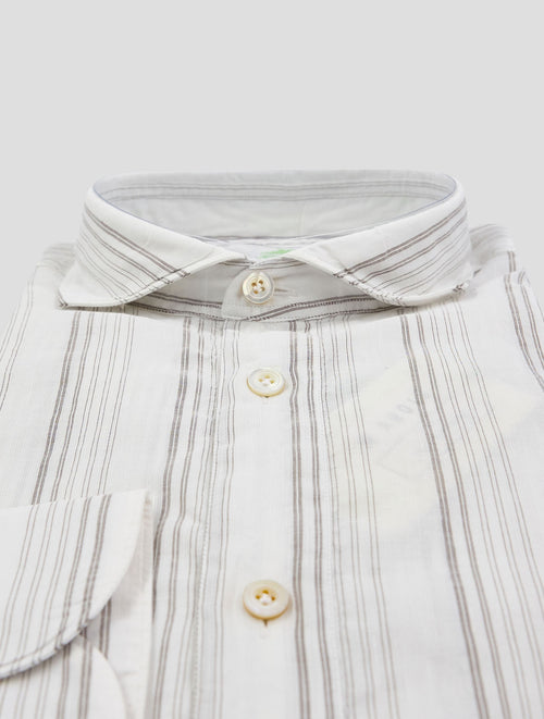 Finamore 1925 White Brown Cotton Linen Shirt Miami