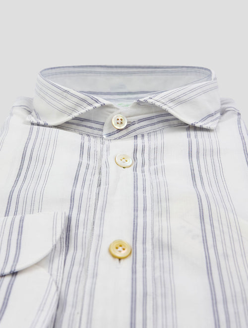 Finamore 1925 White Blue Cotton Linen Shirt Miami