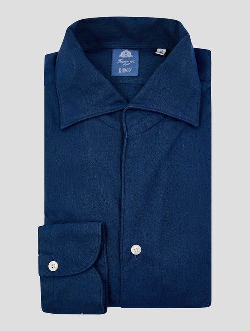Finamore 1925 Dark Blue Lyocell Cotton Shirt Ustica