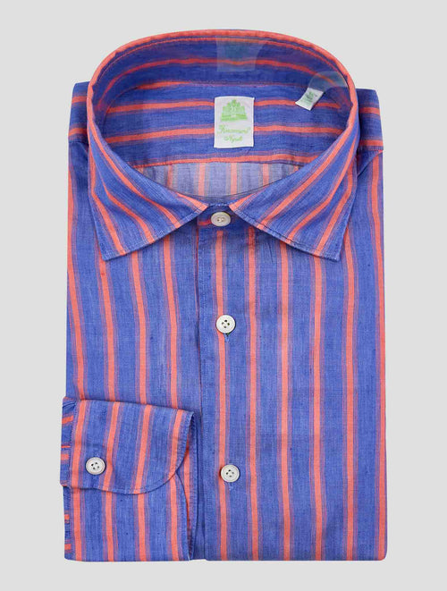 Finamore 1925 Blue Red Cotton Shirt Tokyo