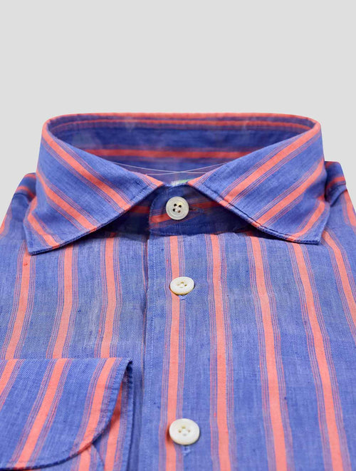 Finamore 1925 Blue Red Cotton Shirt Tokyo