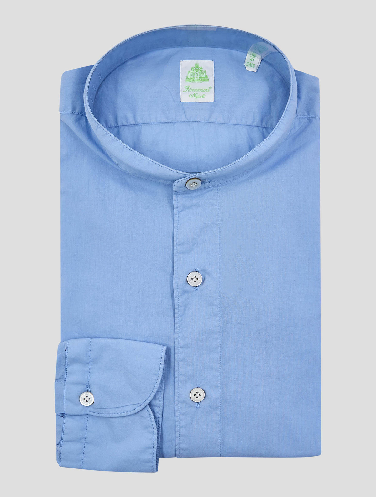 Finamore 1925 Light Blue Cotton Korean Shirt Tok91