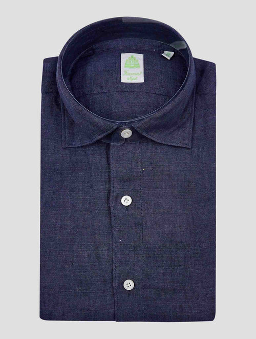 Finamore 1925 Dark Blue Linen Shirt Tokyo