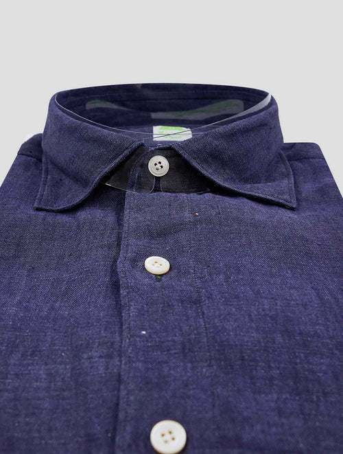 Finamore 1925 Dark Blue Linen Shirt Tokyo
