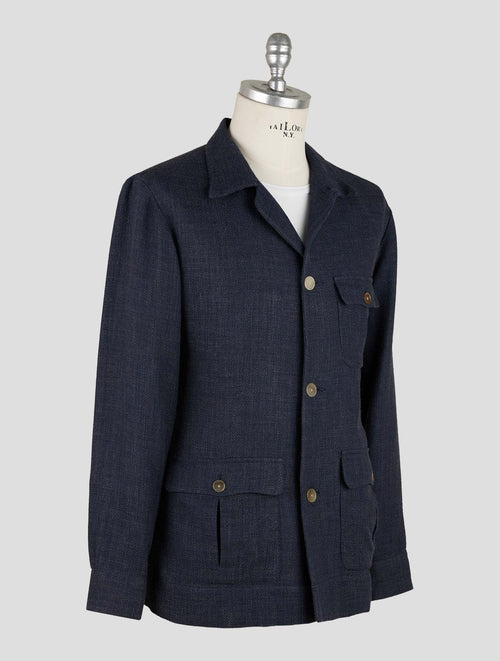 Finamore 1925 Blue Silk Linen Cotton Pl Jacket Overshirt Cetara