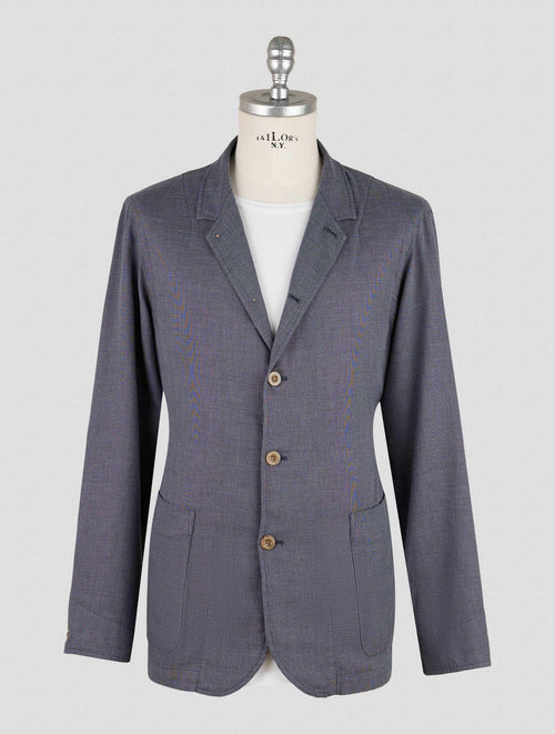 Finamore 1925 Gray Blue Virgin Wool Cotton Silk Blazer Frans