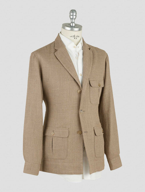 Finamore 1925 Brown Silk linen Cotton Pl Jacket Overshirt Roma